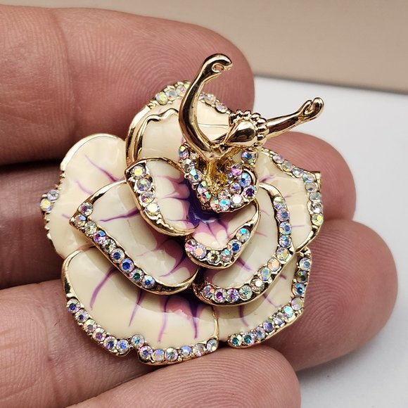 Betsey Johnson Ballerina Flower Dress Rhinestone Pin/Brooch - Picture 1 of 5